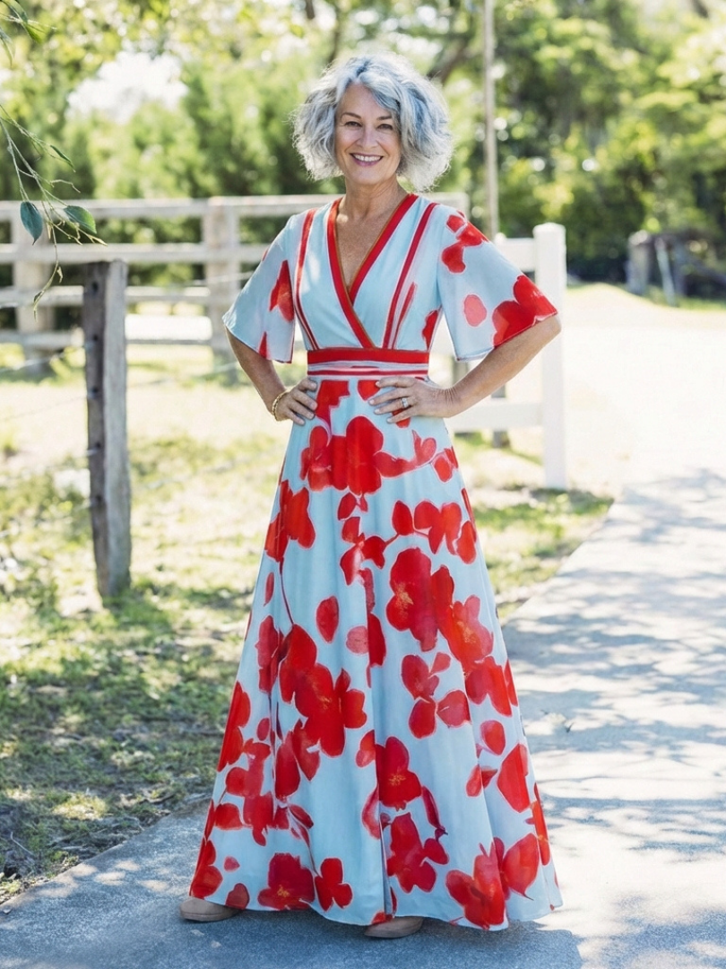 Corinne | Robe Maxi Fleurie à Manches