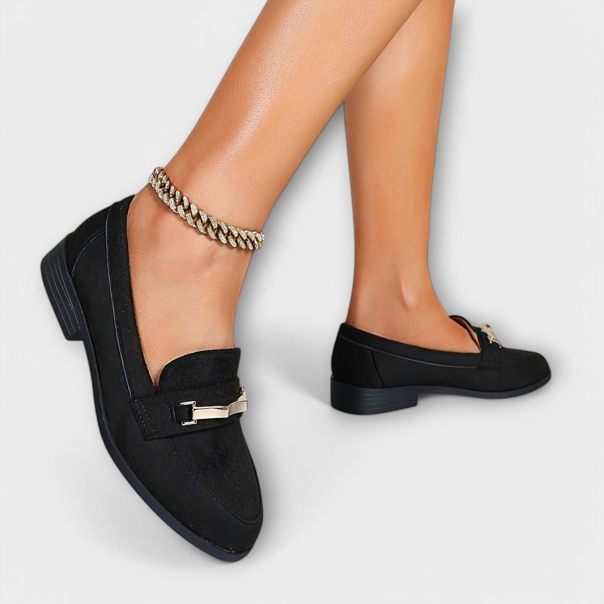 Nathalie | Mocassins Daim Chaîne Dorée