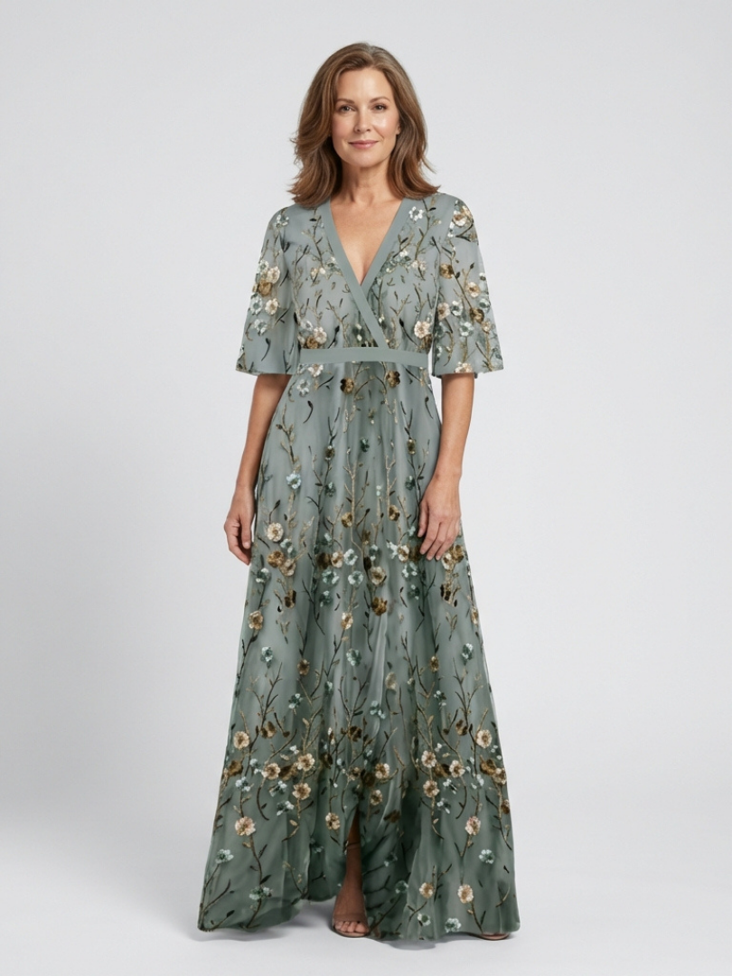 Evadne | Robe Maxi à Manches Courtes
