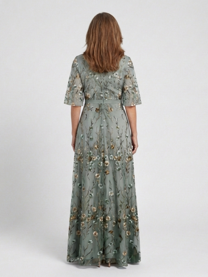 Evadne | Robe Maxi à Manches Courtes