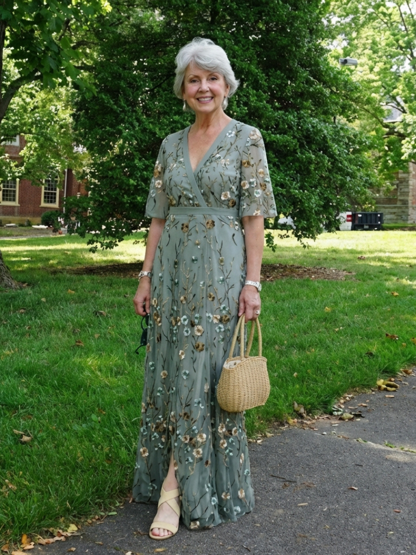 Evadne | Robe Maxi à Manches Courtes