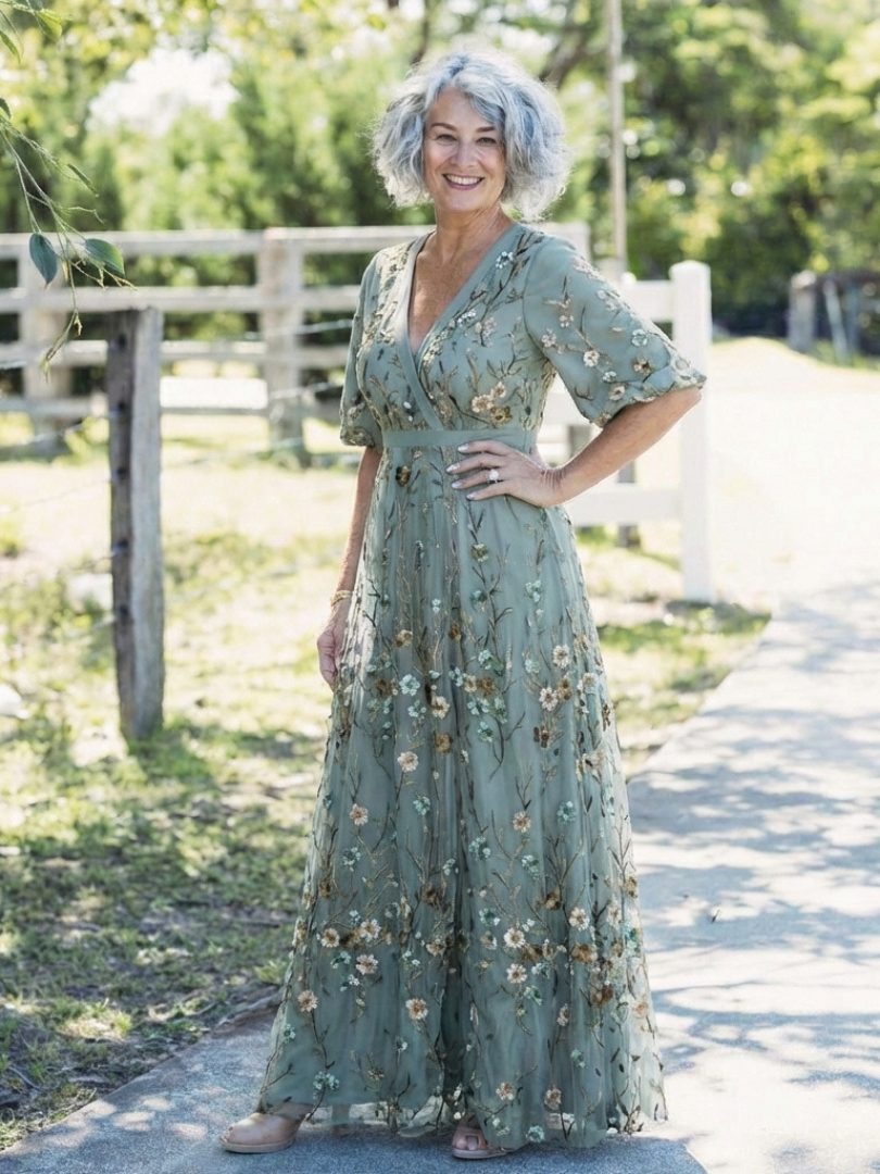Evadne | Robe Maxi à Manches Courtes
