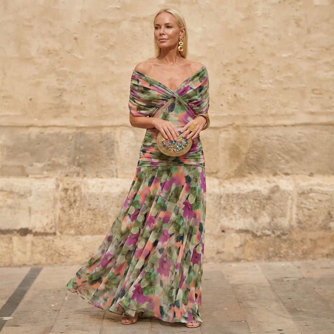Michèle | Robe Longue Plissée Fleurie