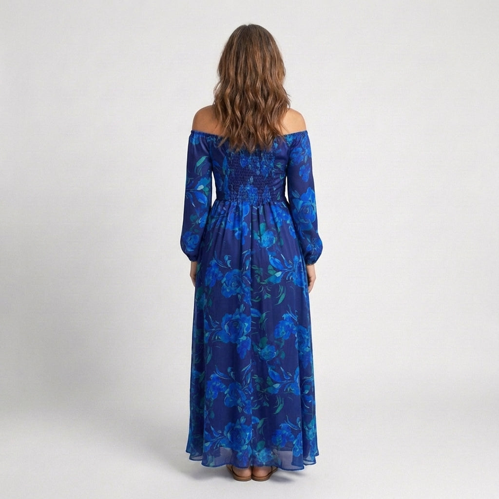 Isaline | Robe Maxi Fleurie Épaules Dénudées