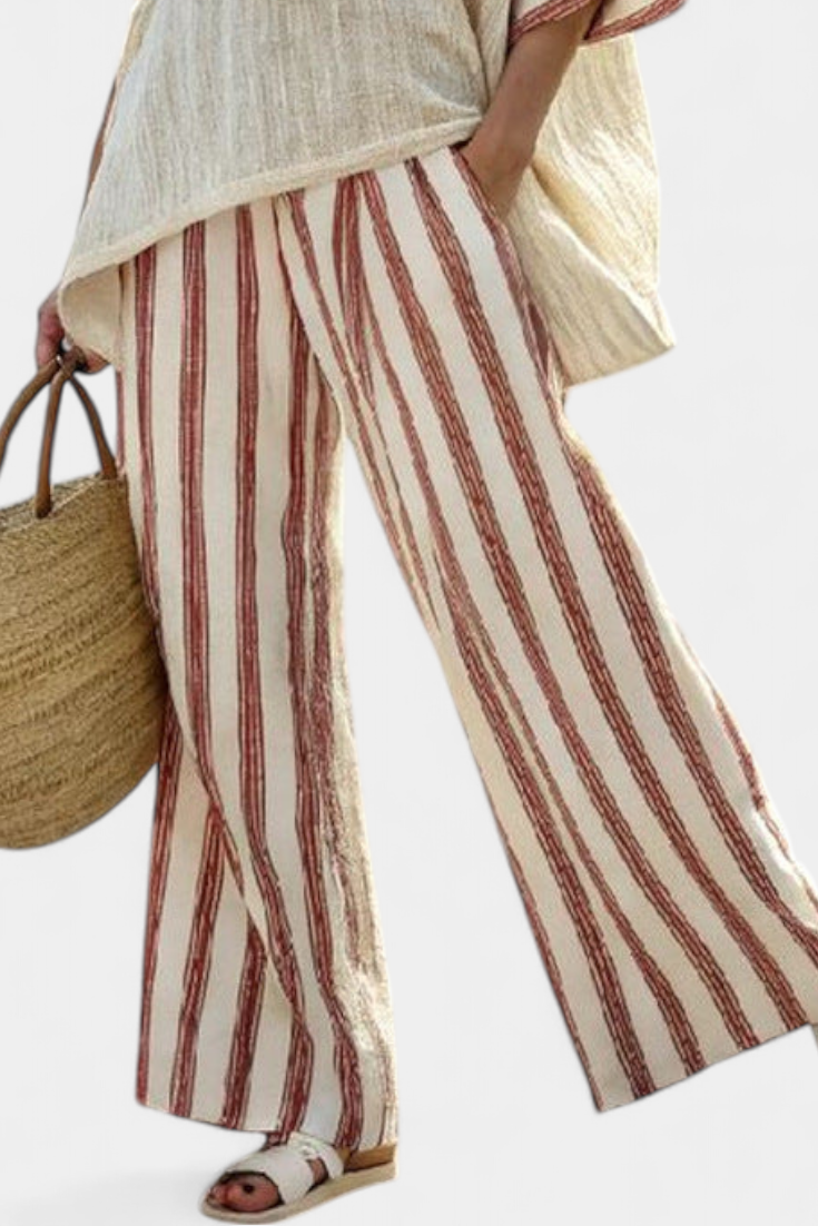 Rosalinda – haut à rayures rustique élégant et pantalons en lin crème