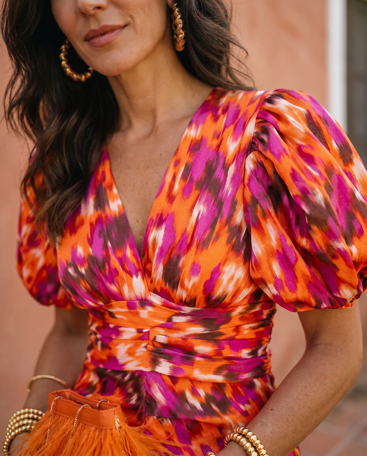Aveline | Robe Mi-Longue Fleurie Manches Bouffantes