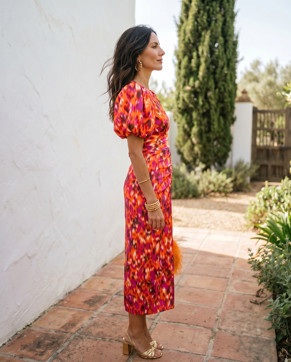 Aveline | Robe Mi-Longue Fleurie Manches Bouffantes