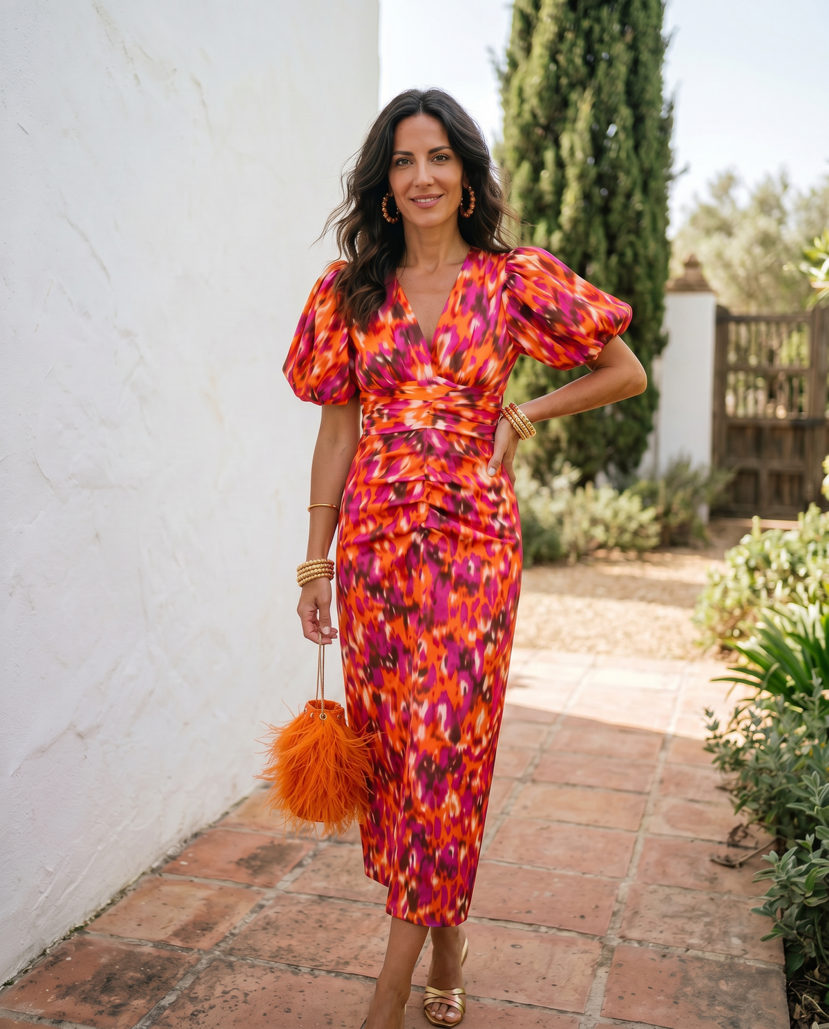 Aveline | Robe Mi-Longue Fleurie Manches Bouffantes