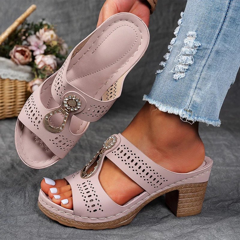Roxane | Mules Talon Bloc Ajourées Bijou