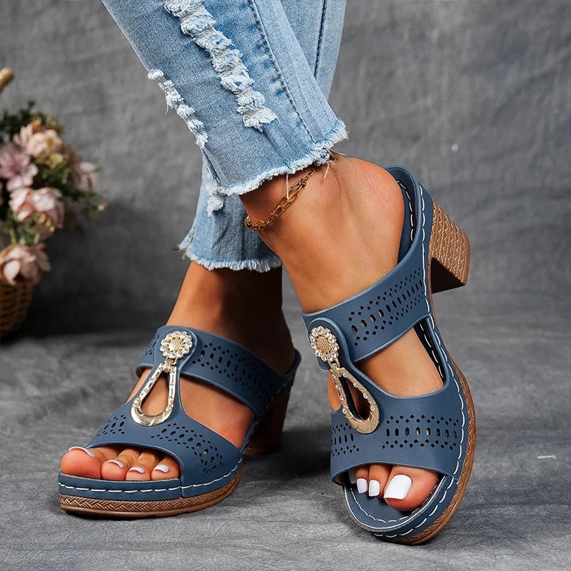 Roxane | Mules Talon Bloc Ajourées Bijou