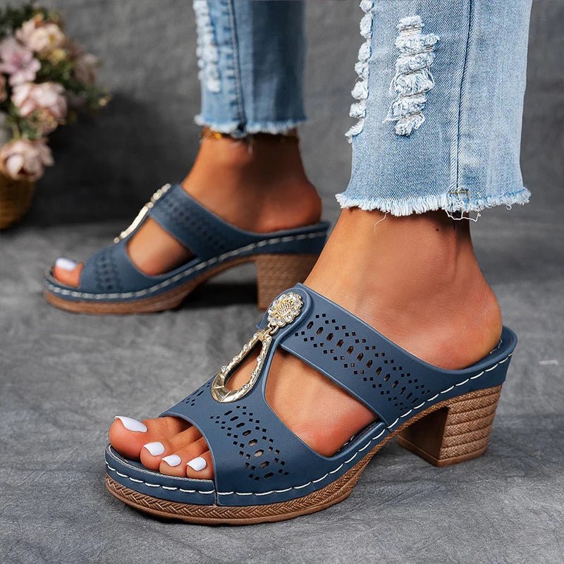 Roxane | Mules Talon Bloc Ajourées Bijou