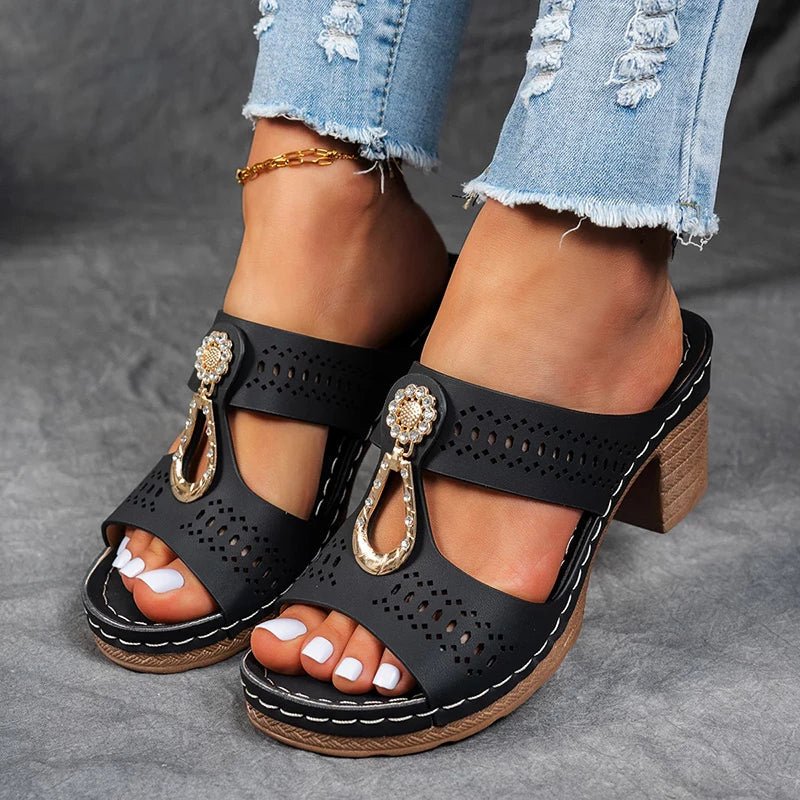 Roxane | Mules Talon Bloc Ajourées Bijou