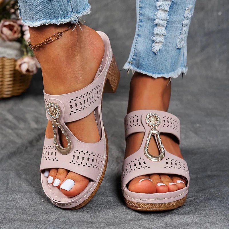 Roxane | Mules Talon Bloc Ajourées Bijou