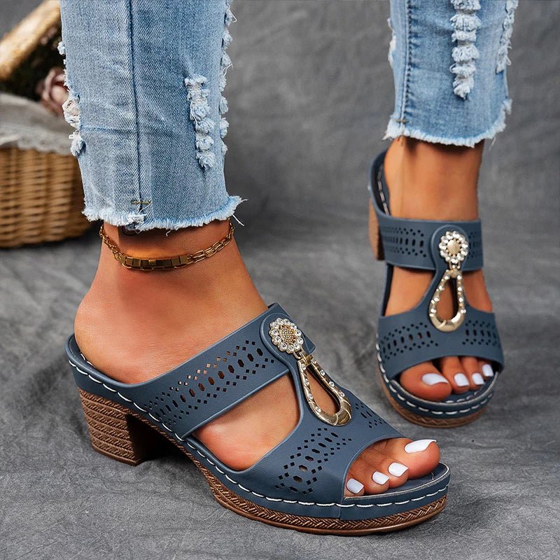Roxane | Mules Talon Bloc Ajourées Bijou