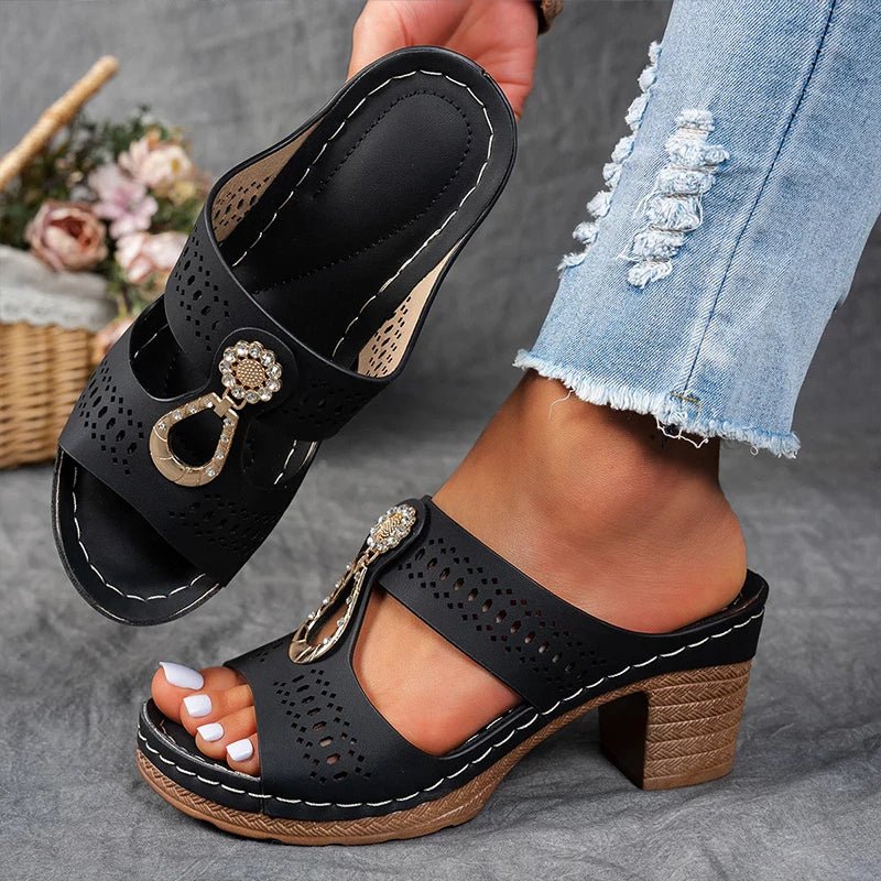 Roxane | Mules Talon Bloc Ajourées Bijou