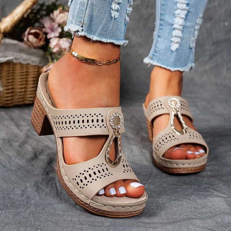 Roxane | Mules Talon Bloc Ajourées Bijou