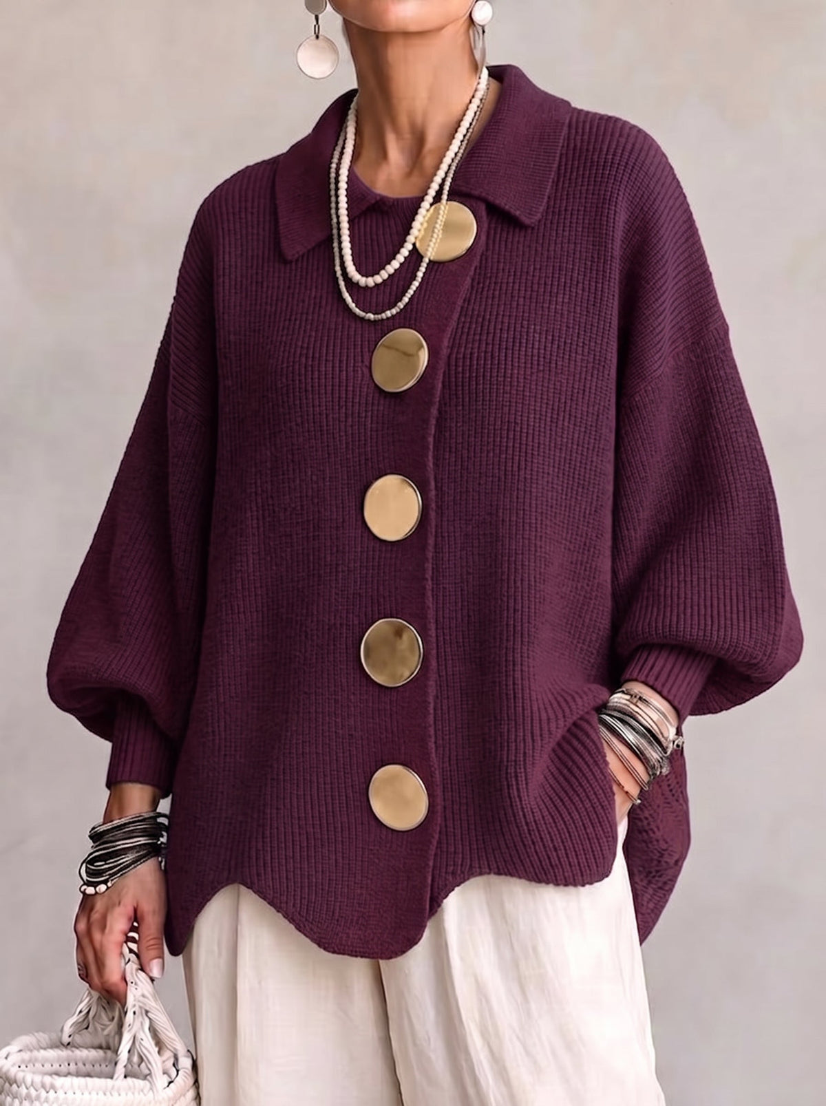 Manon | Gilet Oversize Boutons Dorés