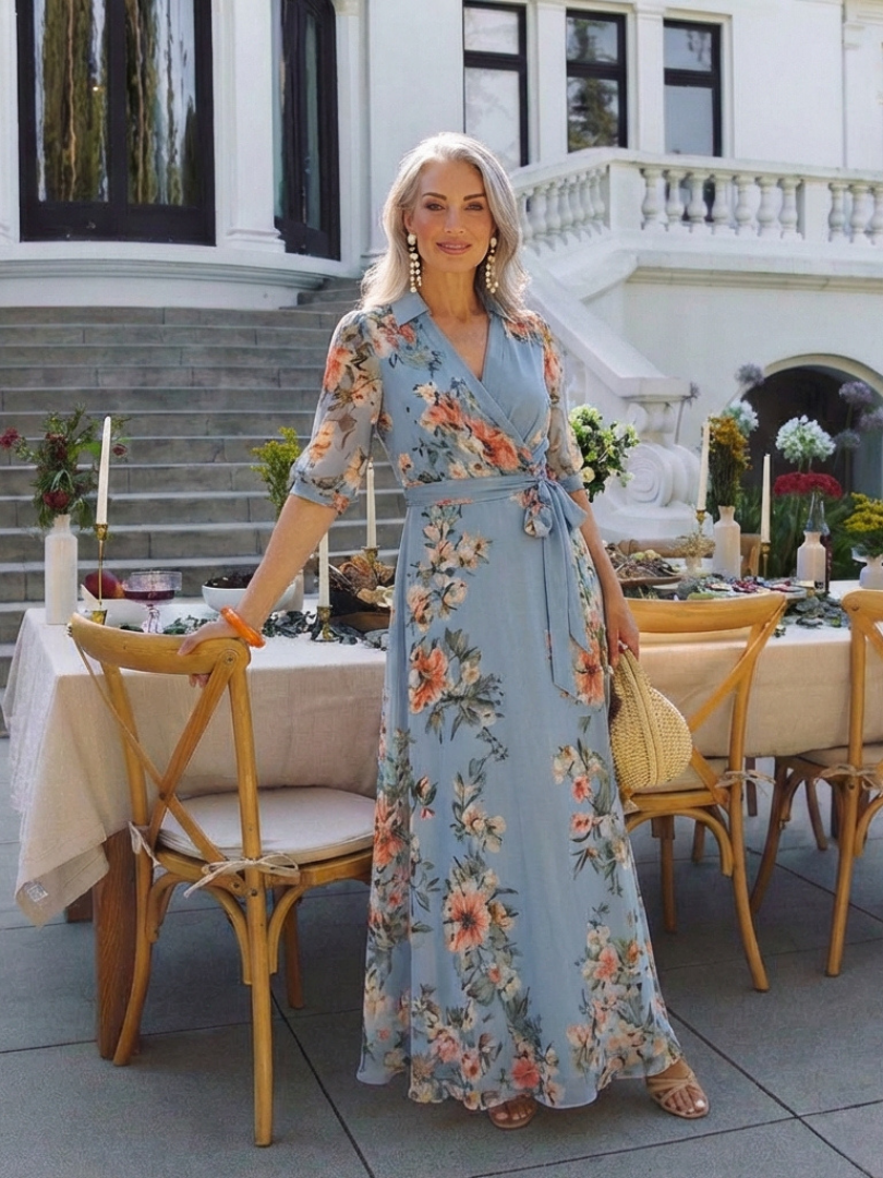 Camille | Robe Maxi à Enveloppe à Col en V Floral